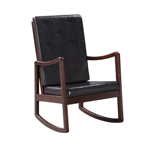 Raina Rocking Chair in Dark Brown Synthetic Leather & Espresso Finish