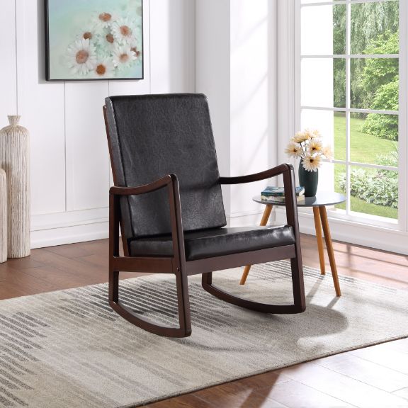 Raina Rocking Chair in Dark Brown Synthetic Leather &amp; Espresso Finish