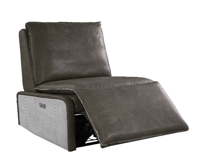 Metier Power Motion Recliner in Gray Top Grain Leather &amp; Aluminum