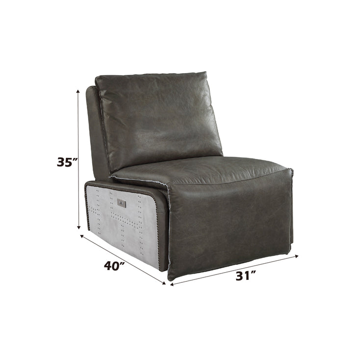 Metier Power Motion Recliner in Gray Top Grain Leather &amp; Aluminum - dimensions