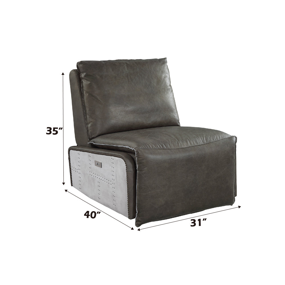 Metier Power Motion Recliner in Gray Top Grain Leather & Aluminum - dimensions