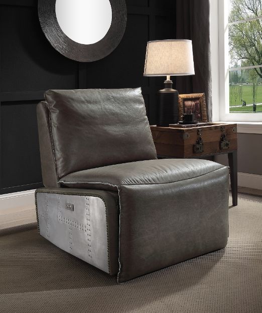 Metier Power Motion Recliner in Gray Top Grain Leather &amp; Aluminum