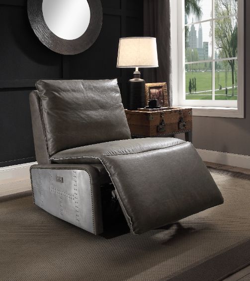 Metier Power Motion Recliner in Gray Top Grain Leather &amp; Aluminum