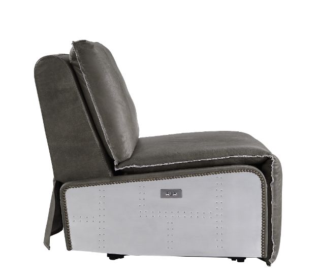 Metier Power Motion Recliner in Gray Top Grain Leather &amp; Aluminum
