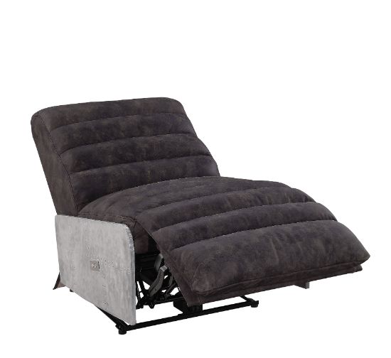 Okzuil Power Motion Recliner in Two Tone Gray Top Grain Leather &amp; Aluminum