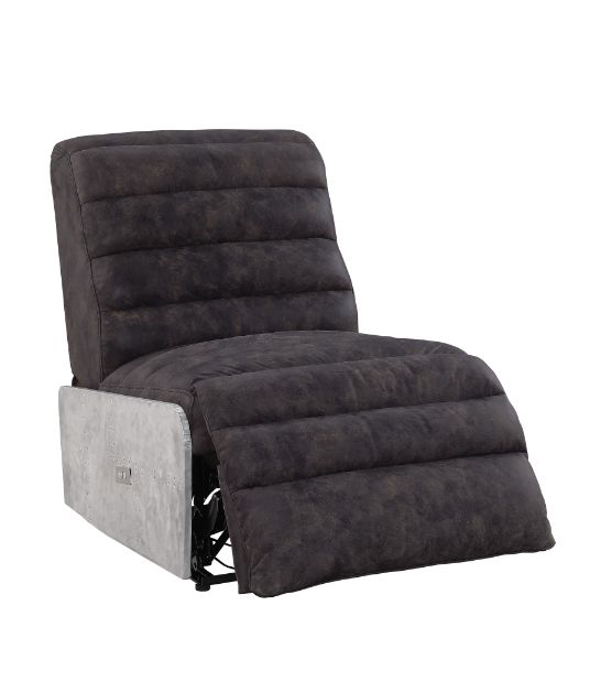 Okzuil Power Motion Recliner in Two Tone Gray Top Grain Leather &amp; Aluminum