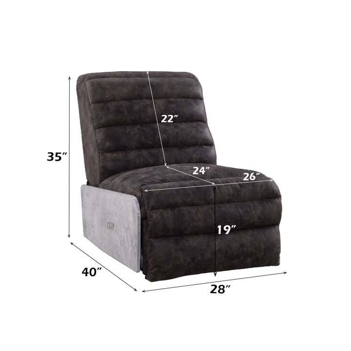 Okzuil Power Motion Recliner in Two Tone Gray Top Grain Leather &amp; Aluminum - dimensions