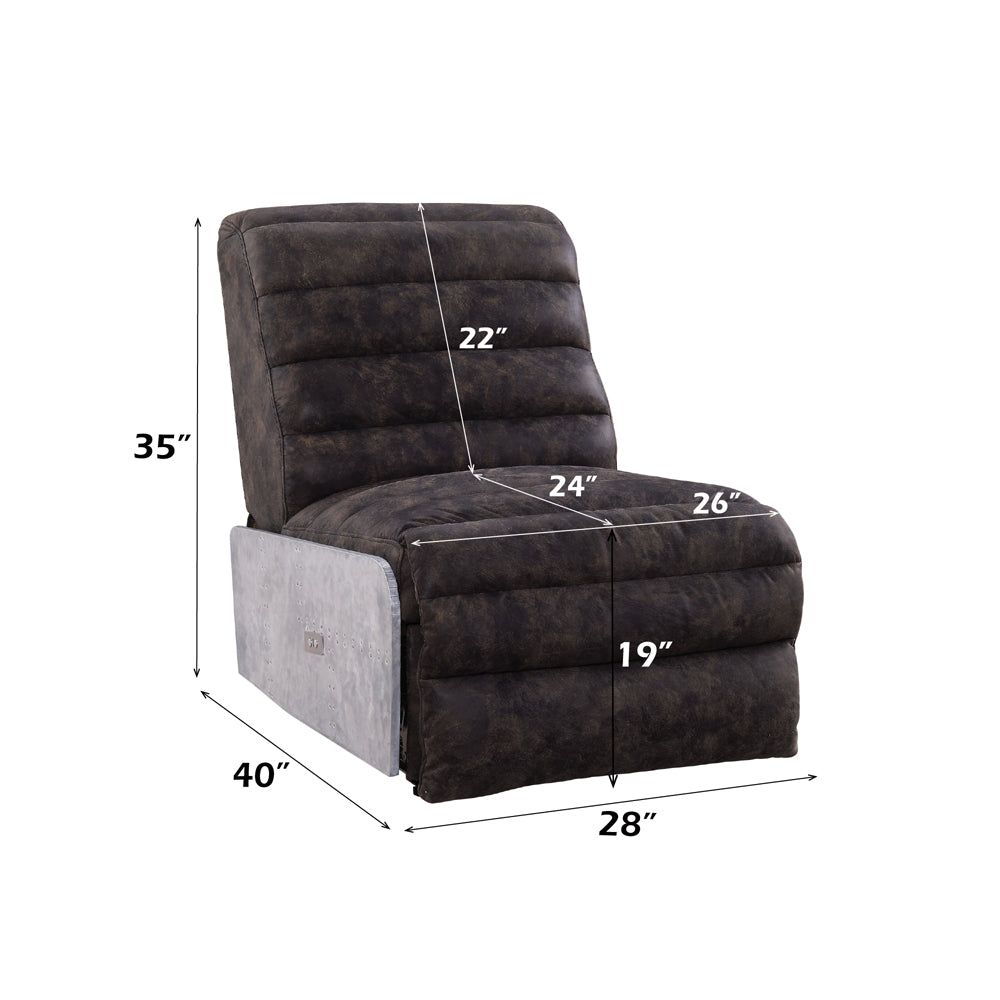 Okzuil Power Motion Recliner in Two Tone Gray Top Grain Leather & Aluminum - dimensions