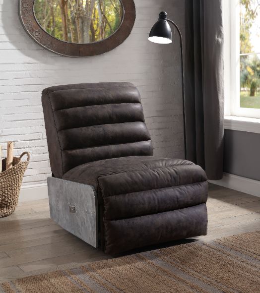 Okzuil Power Motion Recliner in Two Tone Gray Top Grain Leather &amp; Aluminum