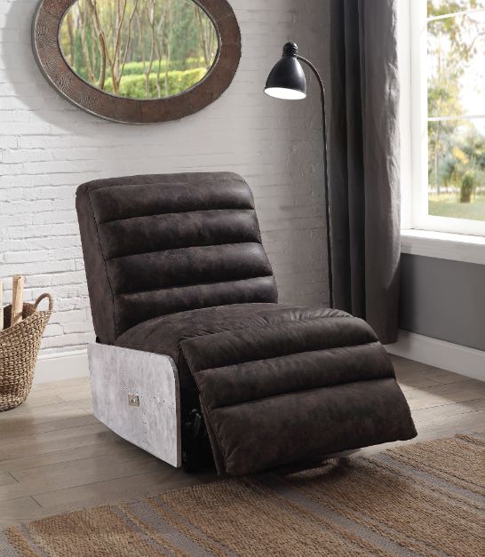 Okzuil Power Motion Recliner in Two Tone Gray Top Grain Leather &amp; Aluminum