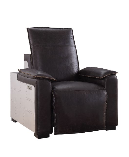 Misezon Power Motion Recliner in Dark Grain Brown Leather &amp; Aluminum