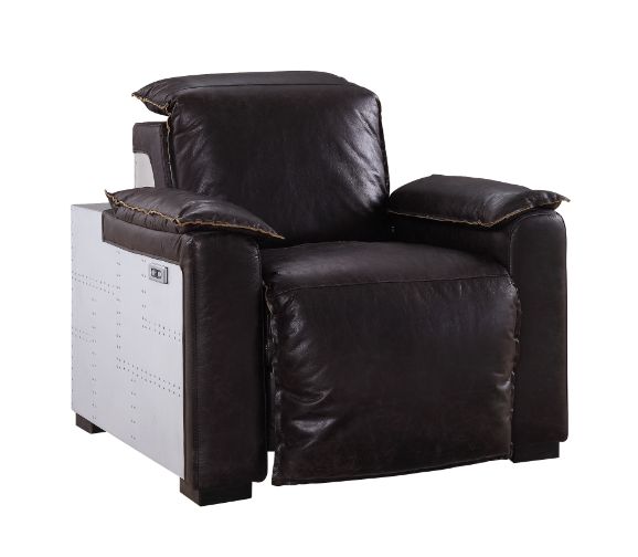 Misezon Power Motion Recliner in Dark Grain Brown Leather &amp; Aluminum