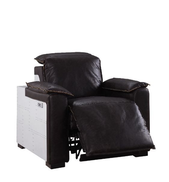 Misezon Power Motion Recliner in Dark Grain Brown Leather & Aluminum