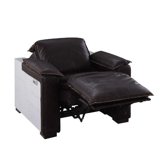 Misezon Power Motion Recliner in Dark Grain Brown Leather & Aluminum