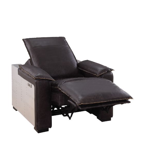 Misezon Power Motion Recliner in Dark Grain Brown Leather &amp; Aluminum