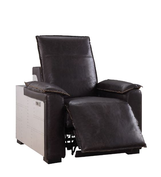 Misezon Power Motion Recliner in Dark Grain Brown Leather &amp; Aluminum