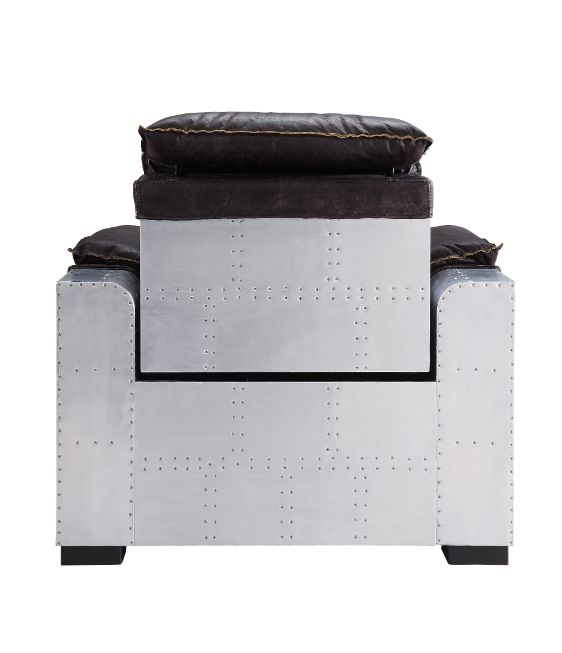 Misezon Power Motion Recliner in Dark Grain Brown Leather &amp; Aluminum