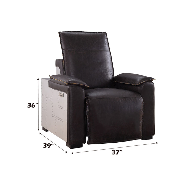 Misezon Power Motion Recliner in Dark Grain Brown Leather &amp; Aluminum - dimensions