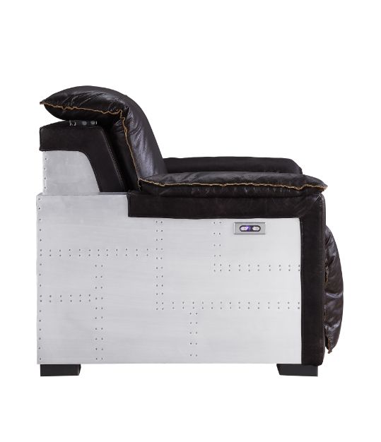 Misezon Power Motion Recliner in Dark Grain Brown Leather &amp; Aluminum
