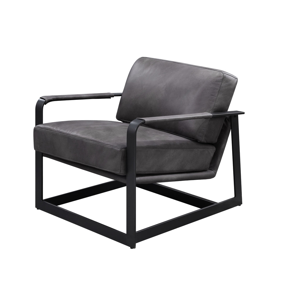 Locnos Accent Chair in Gray Top Grain Leather & Black