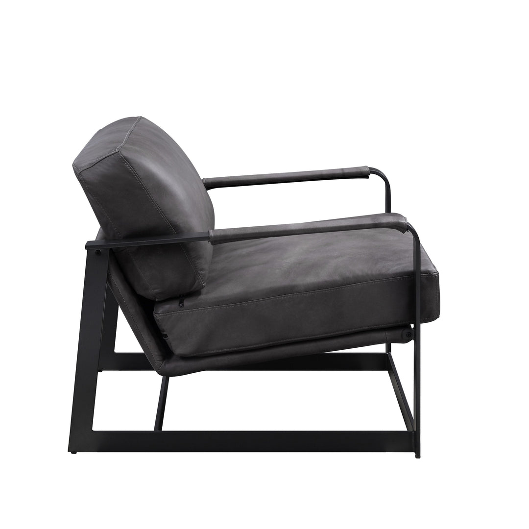 Locnos Accent Chair in Gray Top Grain Leather & Black