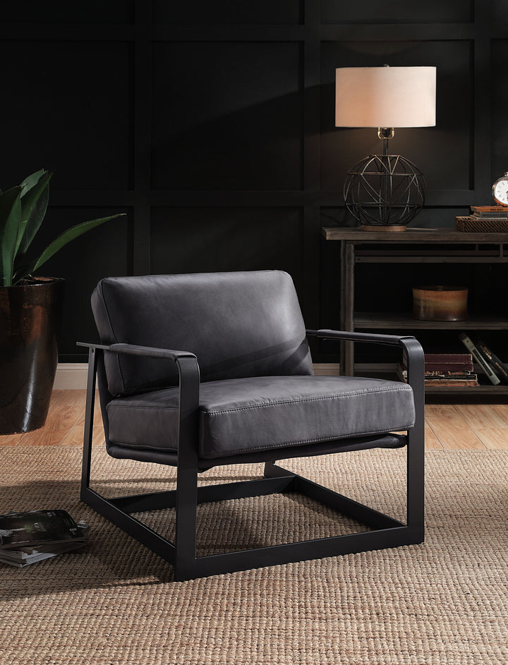 Locnos Accent Chair in Gray Top Grain Leather &amp; Black