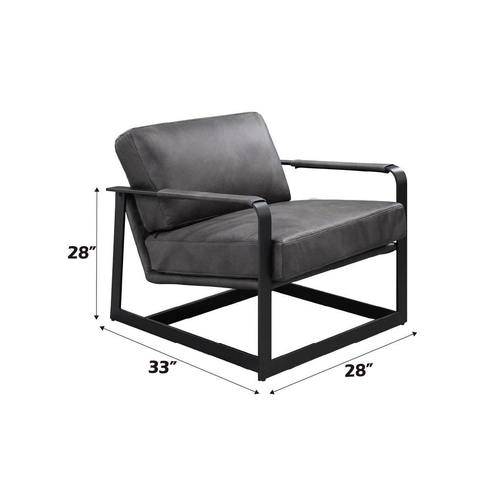 Locnos Accent Chair in Gray Top Grain Leather & Black - dimensions