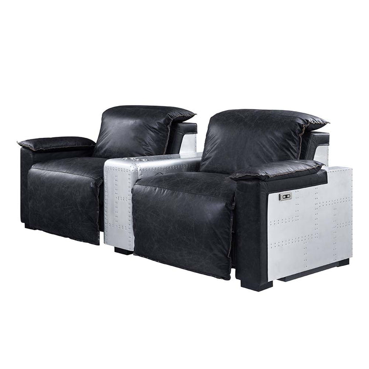 Misezon Power Motion Recliner in Black Top Grain Leather &amp; Aluminum