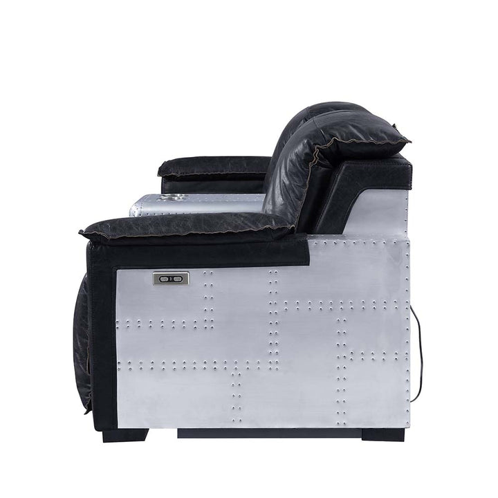 Misezon Power Motion Recliner in Black Top Grain Leather &amp; Aluminum