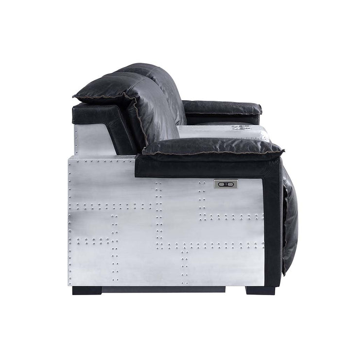 Misezon Power Motion Recliner in Black Top Grain Leather &amp; Aluminum