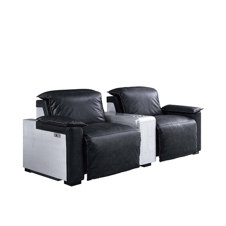 Misezon Power Motion Recliner in Black Top Grain Leather &amp; Aluminum