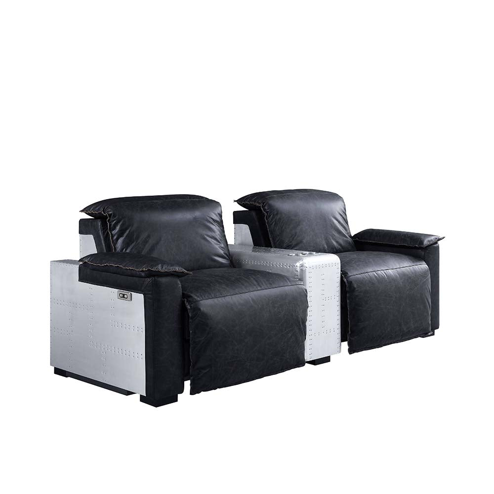 Misezon Power Motion Recliner in Black Top Grain Leather & Aluminum