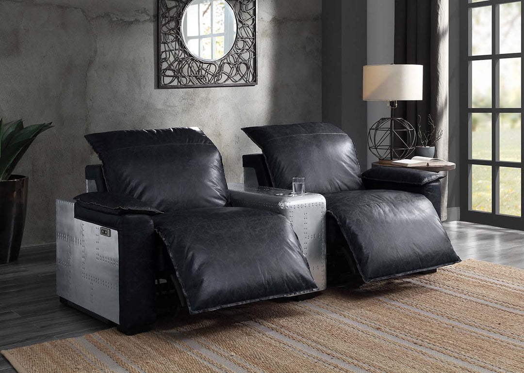 Misezon Power Motion Recliner in Black Top Grain Leather & Aluminum