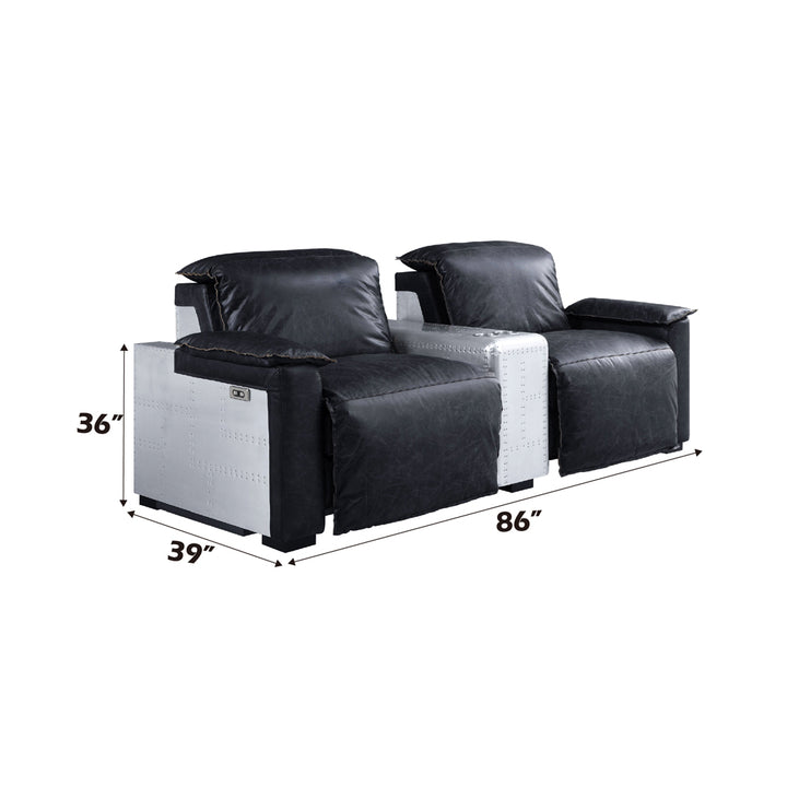 Misezon Power Motion Recliner in Black Top Grain Leather &amp; Aluminum - dimensions