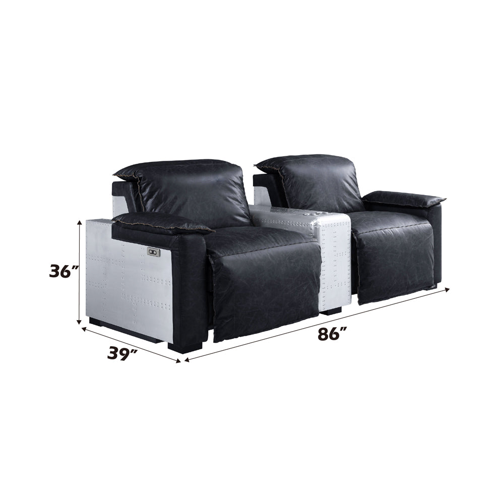 Misezon Power Motion Recliner in Black Top Grain Leather & Aluminum - dimensions