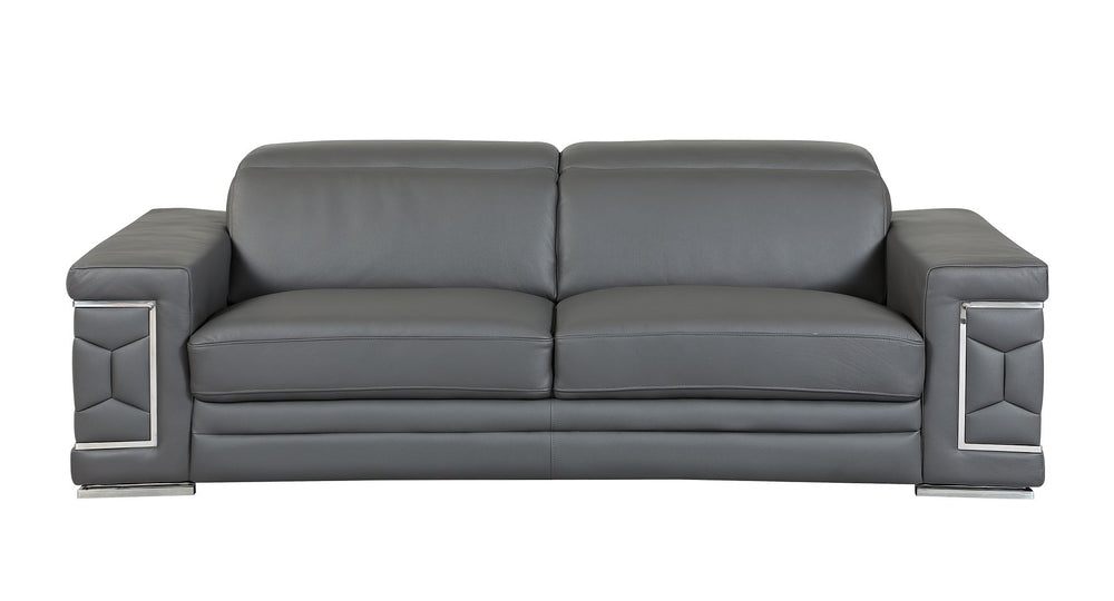 DivanItalia 692 2-Piece Sofa Set with Adjustable Headrest in Top-Grain Italian Leather - Dark Gray