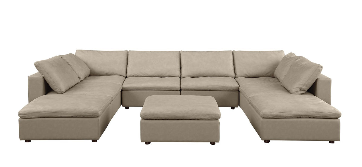 DivanItalia 1100 Top-Grain Italian Leather 9-Piece Sectional with Chaise - Beige