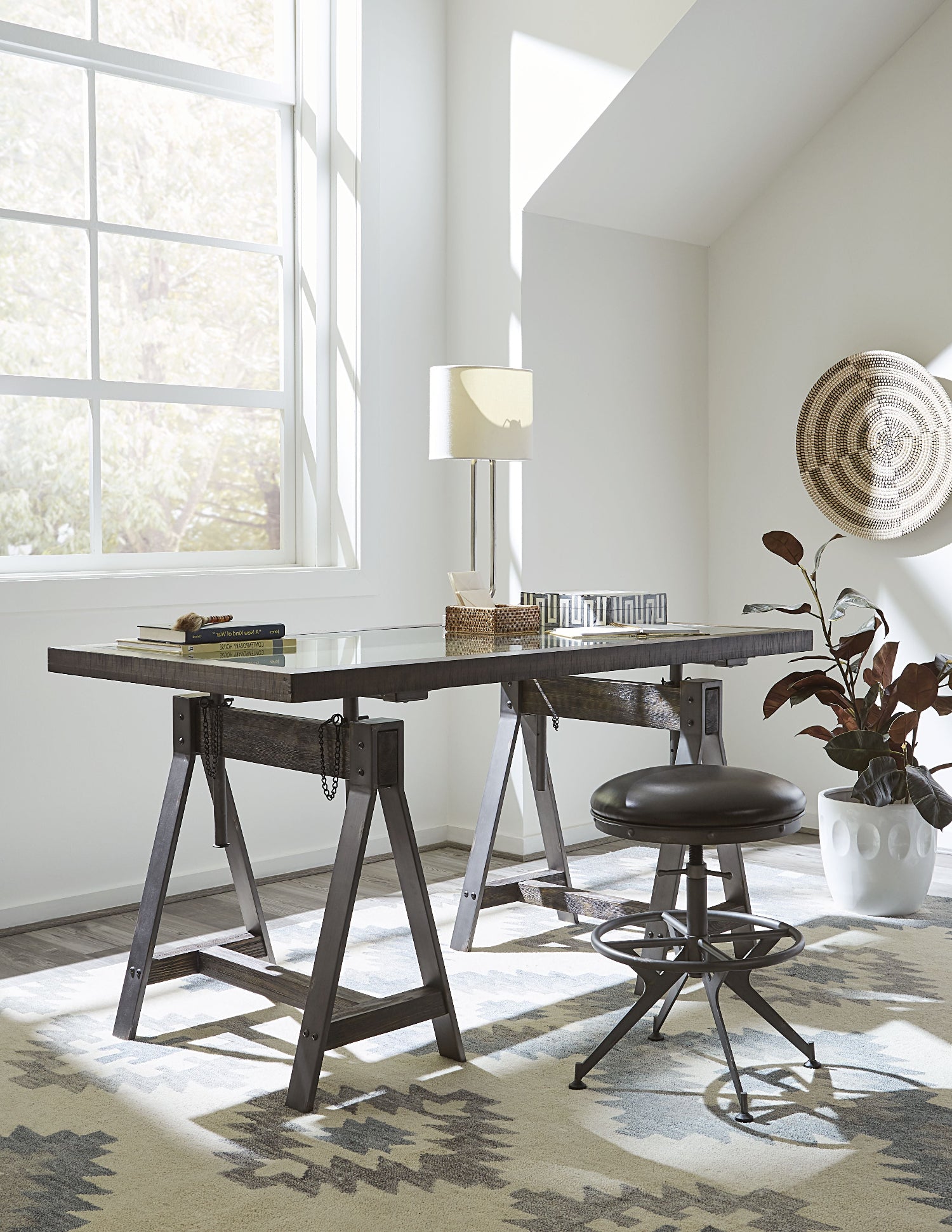 Modus Furniture Ea1217 Medici Desk Stool In Charcoal Brown