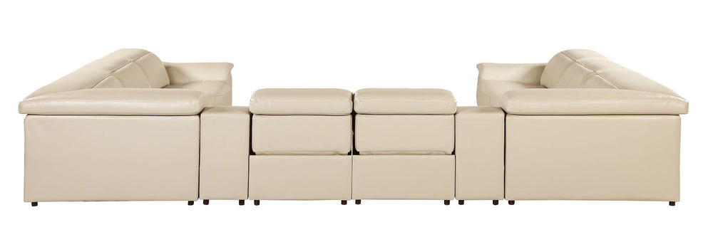 DivanItalia 9762 10-Piece U Shaped Top Grain Italian Leather Sectional Sofa with 4 Power Recliners - Beige