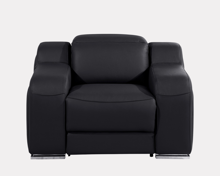 DivanItalia 1116 Black Italian Leather Power Reclining Chair with Power Headrests