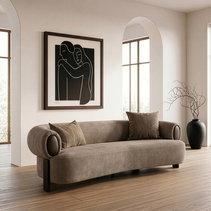 Arnaud - Modern Tan Fabric + Brown Oak Loveseat Sofa