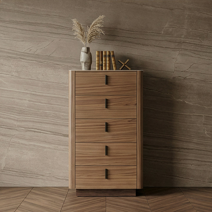 Chelton- Contemporary Walnut and White Ceramic Chest