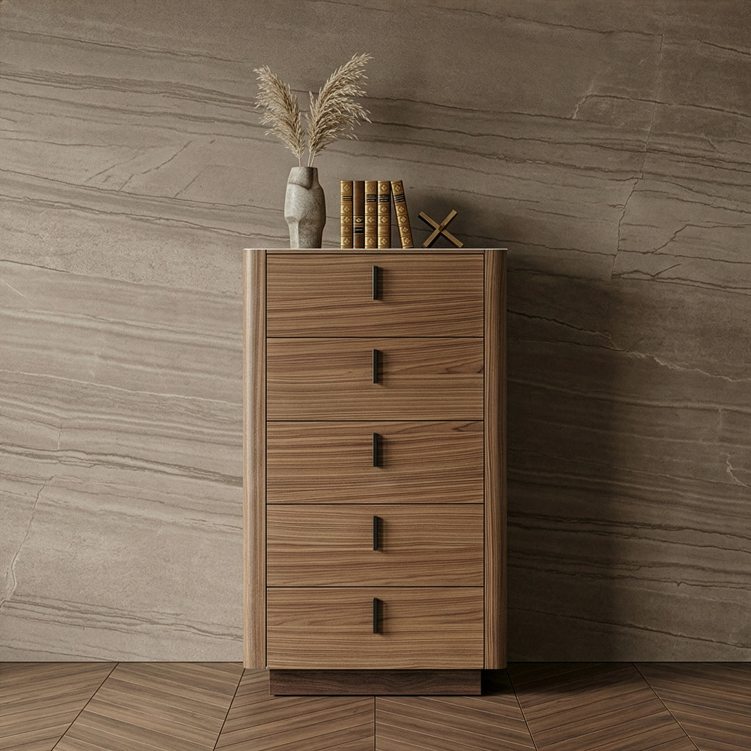 Chelton- Contemporary Walnut and White Ceramic Chest