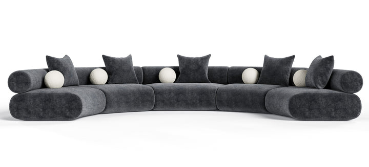 Simpson - Contemporary Dark Grey Fabric Curved Modular Sectional Sofa with Throw Pillows-5-Piece Sectional