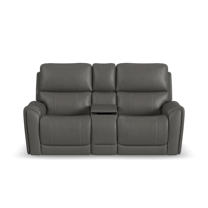 Carter Fabric Power Reclining Loveseat with Console &amp; Power Headrests &amp; Lumbar in Smoke