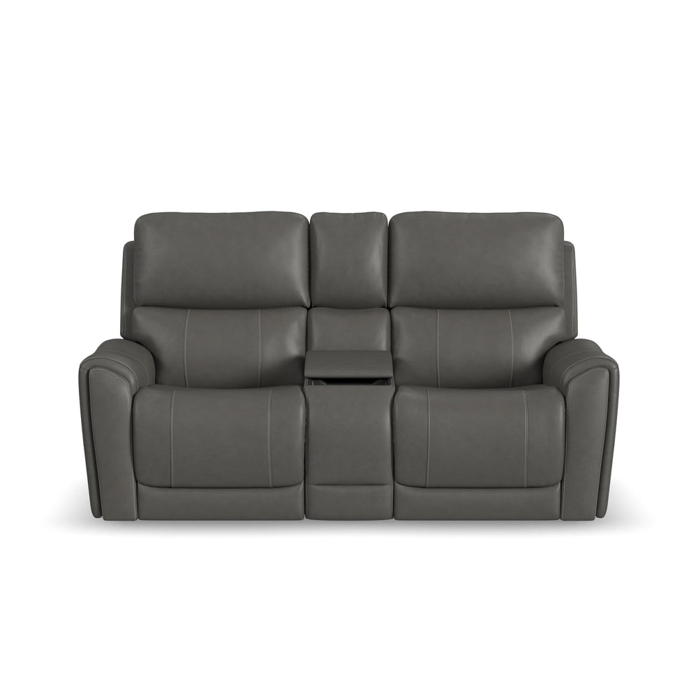 Carter Fabric Power Reclining Loveseat with Console & Power Headrests & Lumbar in Smoke