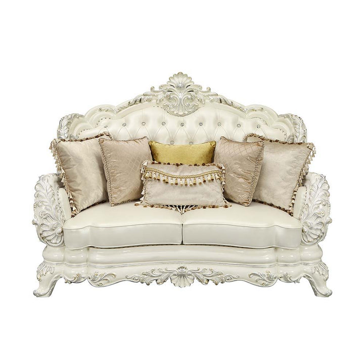 ACME Furniture Adara Loveseat With 5 Pillows Pearl White Synthetic Leat