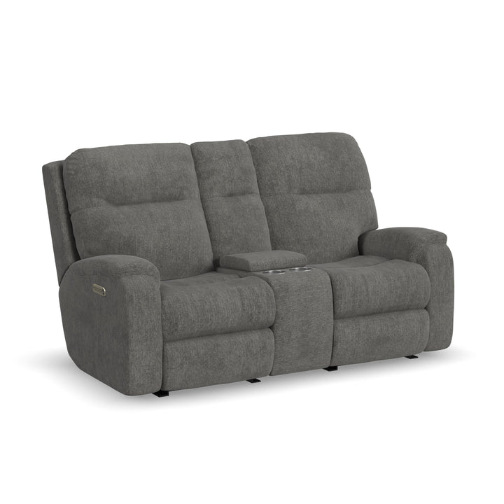Penn Power Reclining Loveseat With Console &amp; Power Headrests &amp; Lumbar Dark Gray