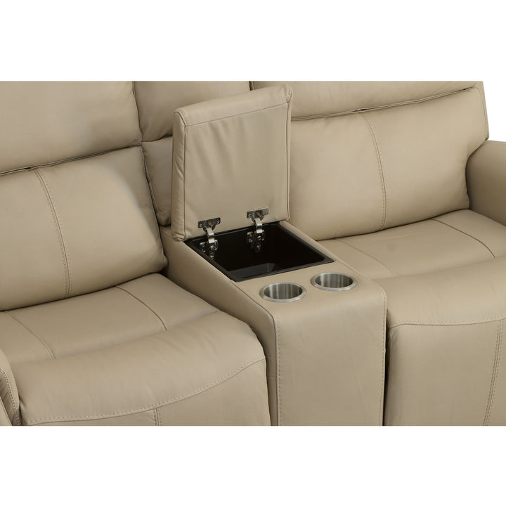 Jarvis Leather Power Reclining Loveseat with Console &amp; Power Headrests in Parchment