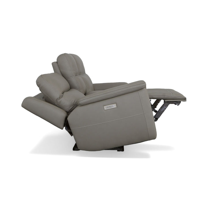 Sawyer Leather Pwr Recl Loveseat w/ Console, Pwr Hdrsts, Lumbar in Grey